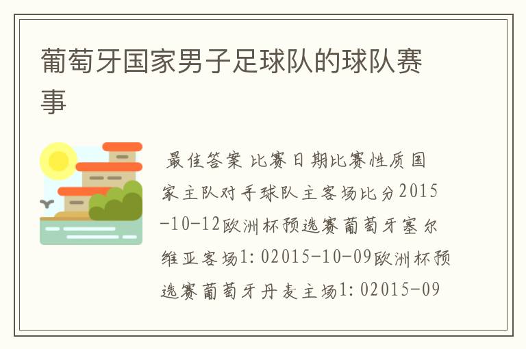 葡萄牙国家男子足球队的球队赛事