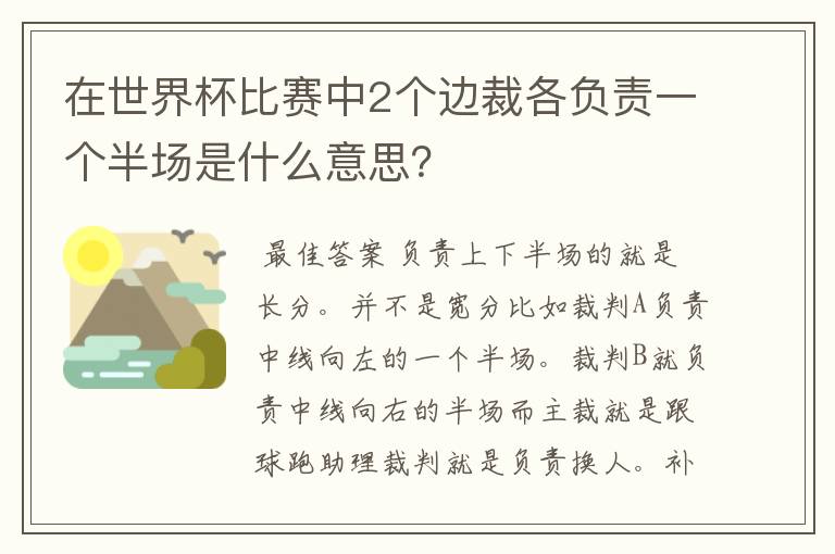 在世界杯比赛中2个边裁各负责一个半场是什么意思？