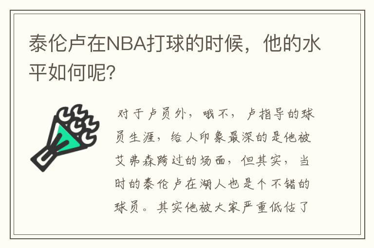 泰伦卢在NBA打球的时候，他的水平如何呢？