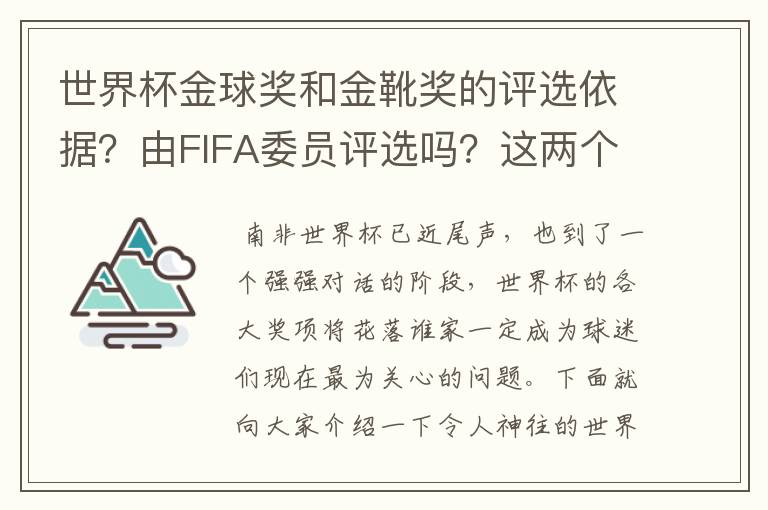 世界杯金球奖和金靴奖的评选依据？由FIFA委员评选吗？这两个奖的历史由来