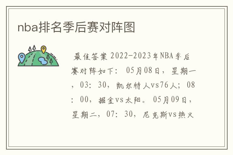 nba排名季后赛对阵图