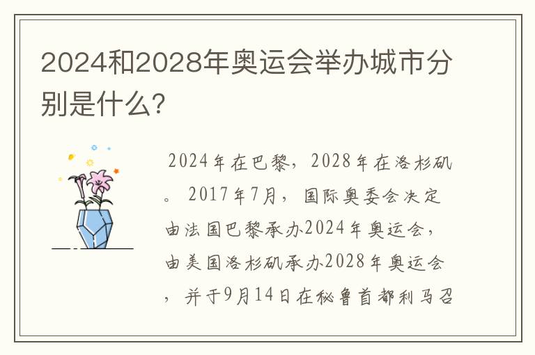 2024和2028年奥运会举办城市分别是什么？