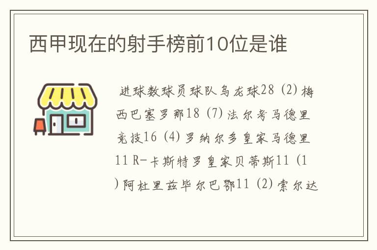 西甲现在的射手榜前10位是谁