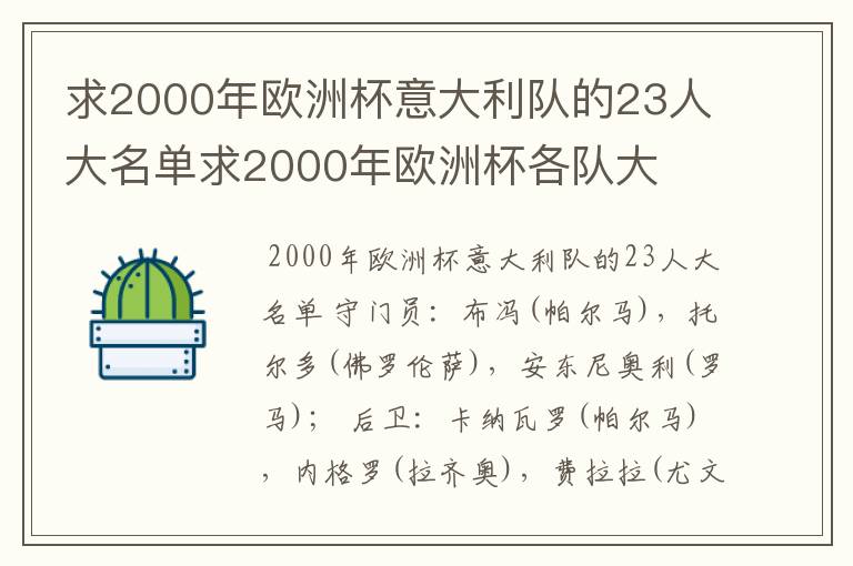 求2000年欧洲杯意大利队的23人大名单求2000年欧洲杯各队大