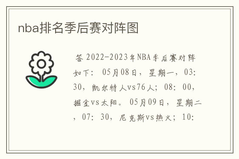 nba排名季后赛对阵图