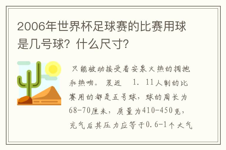 2006年世界杯足球赛的比赛用球是几号球？什么尺寸？