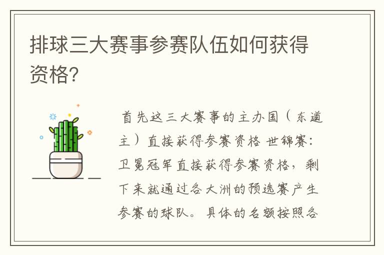 排球三大赛事参赛队伍如何获得资格？