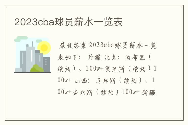 2023cba球员薪水一览表