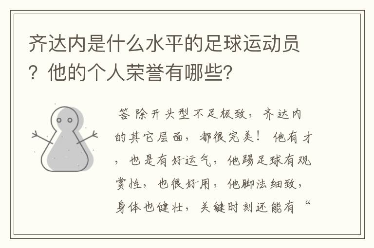 齐达内是什么水平的足球运动员？他的个人荣誉有哪些？