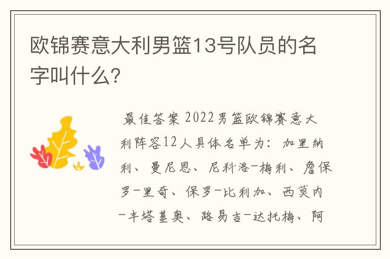 欧锦赛意大利男篮13号队员的名字叫什么？