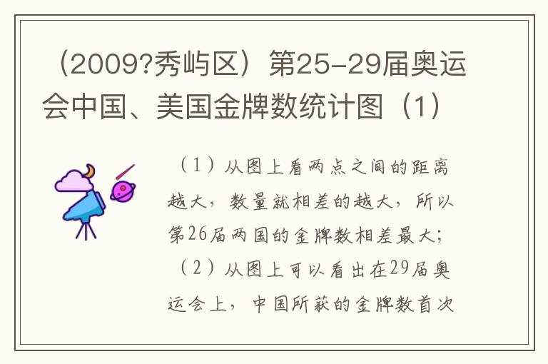 （2009?秀屿区）第25-29届奥运会中国、美国金牌数统计图（1）在届奥运会上，美国所获的金牌数遥遥