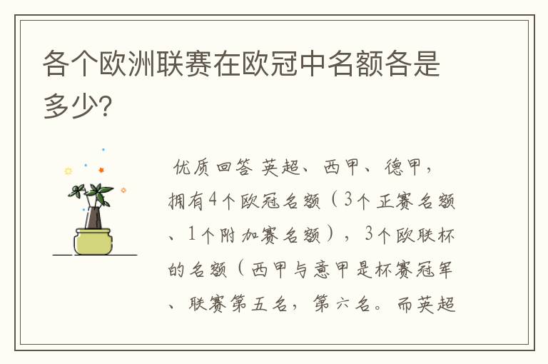 各个欧洲联赛在欧冠中名额各是多少？