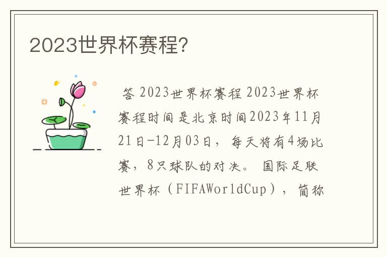 2023世界杯赛程？