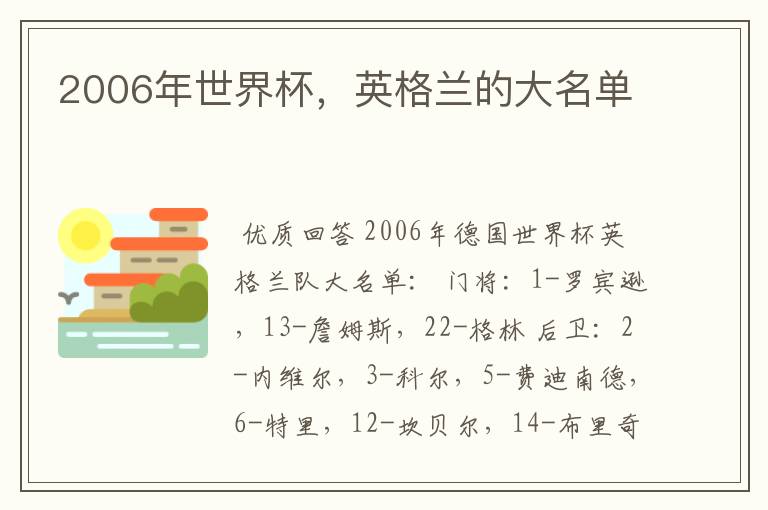 2006年世界杯，英格兰的大名单