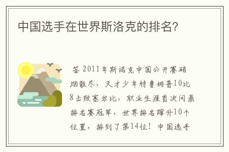 中国选手在世界斯洛克的排名？