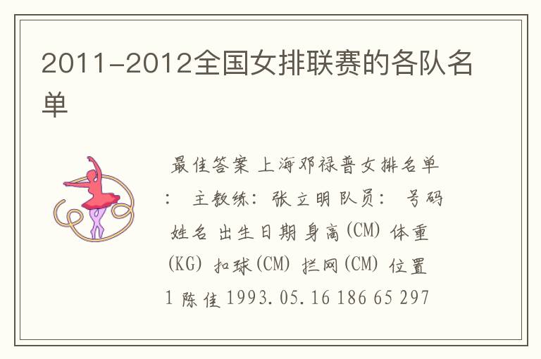 2011-2012全国女排联赛的各队名单