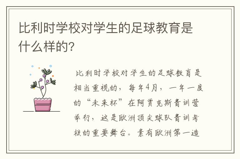 比利时学校对学生的足球教育是什么样的?