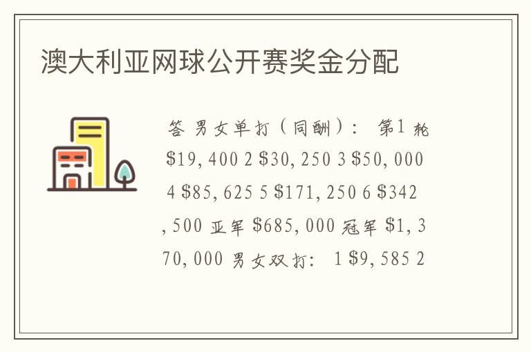 澳大利亚网球公开赛奖金分配