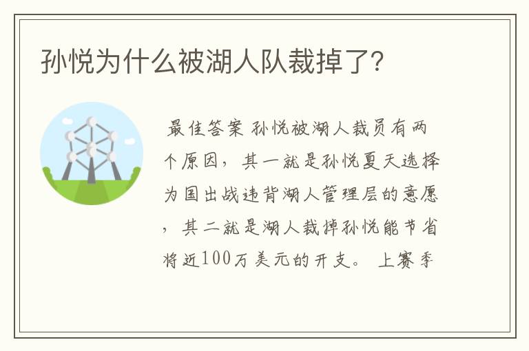 孙悦为什么被湖人队裁掉了？