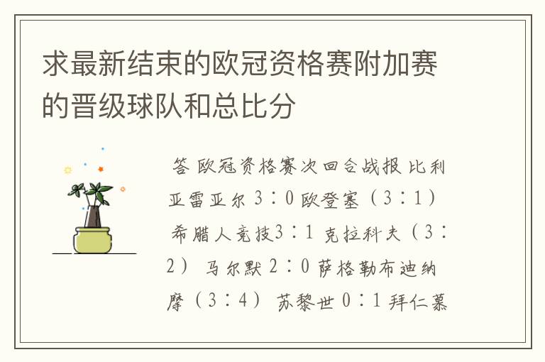 求最新结束的欧冠资格赛附加赛的晋级球队和总比分