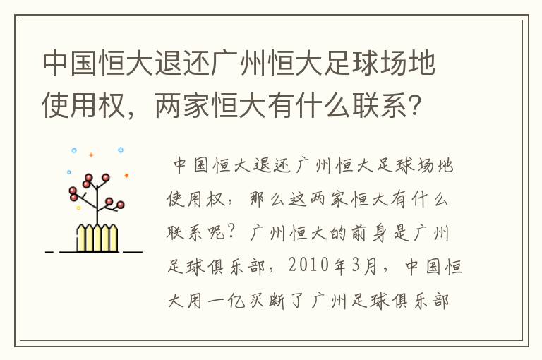 中国恒大退还广州恒大足球场地使用权，两家恒大有什么联系？