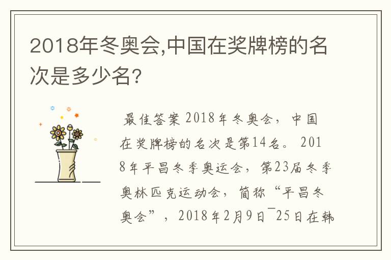 2018年冬奥会,中国在奖牌榜的名次是多少名?