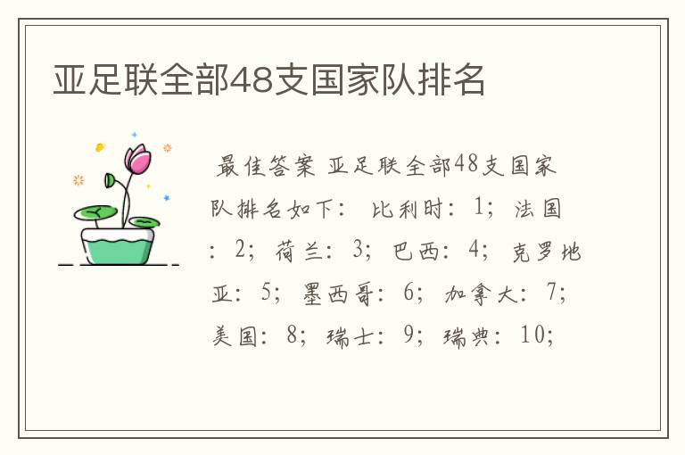 亚足联全部48支国家队排名