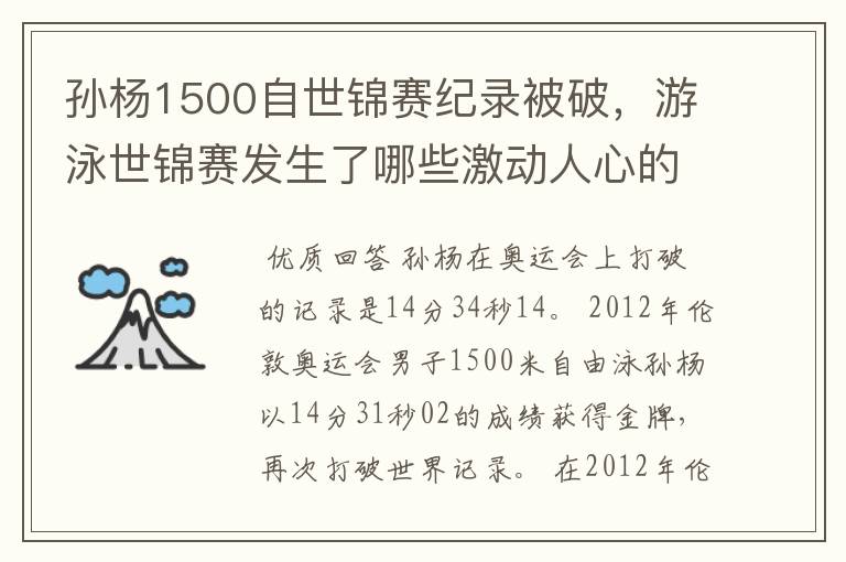 孙杨1500自世锦赛纪录被破，游泳世锦赛发生了哪些激动人心的时刻？