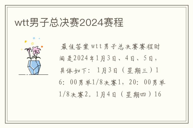 wtt男子总决赛2024赛程