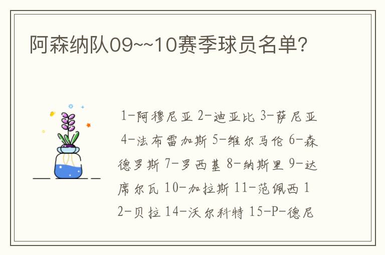 阿森纳队09~~10赛季球员名单？