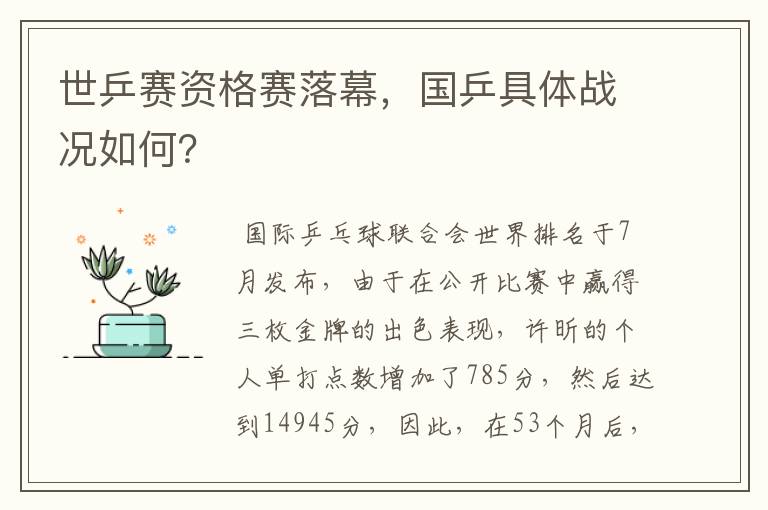 世乒赛资格赛落幕，国乒具体战况如何？