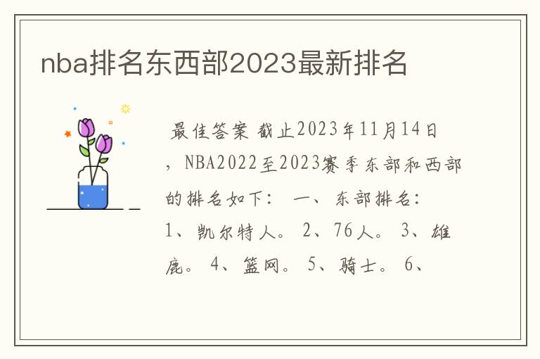 nba排名东西部2023最新排名