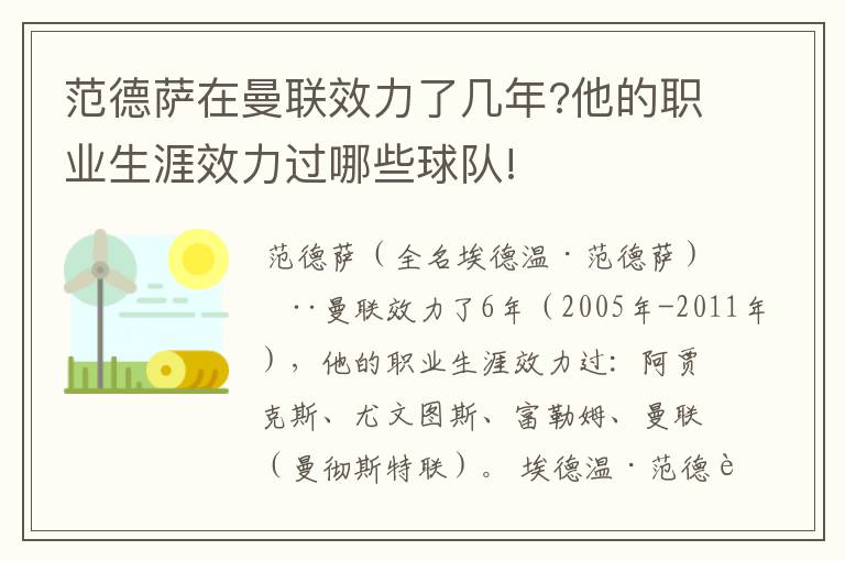 范德萨在曼联效力了几年?他的职业生涯效力过哪些球队!