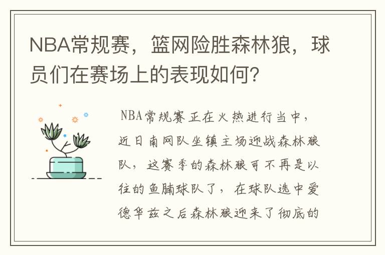 NBA常规赛，篮网险胜森林狼，球员们在赛场上的表现如何？