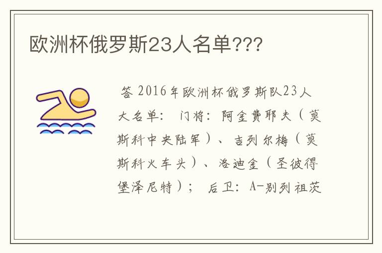 欧洲杯俄罗斯23人名单???