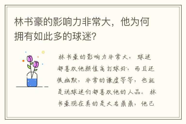 林书豪的影响力非常大，他为何拥有如此多的球迷？