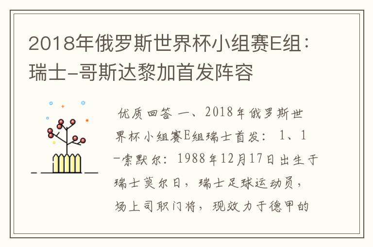 2018年俄罗斯世界杯小组赛E组：瑞士-哥斯达黎加首发阵容