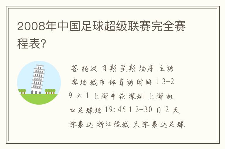 2008年中国足球超级联赛完全赛程表？