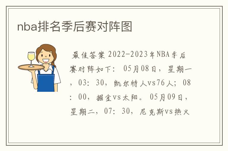 nba排名季后赛对阵图