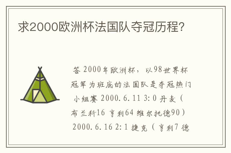 求2000欧洲杯法国队夺冠历程？