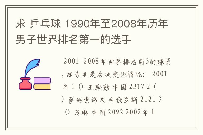 求 乒乓球 1990年至2008年历年男子世界排名第一的选手