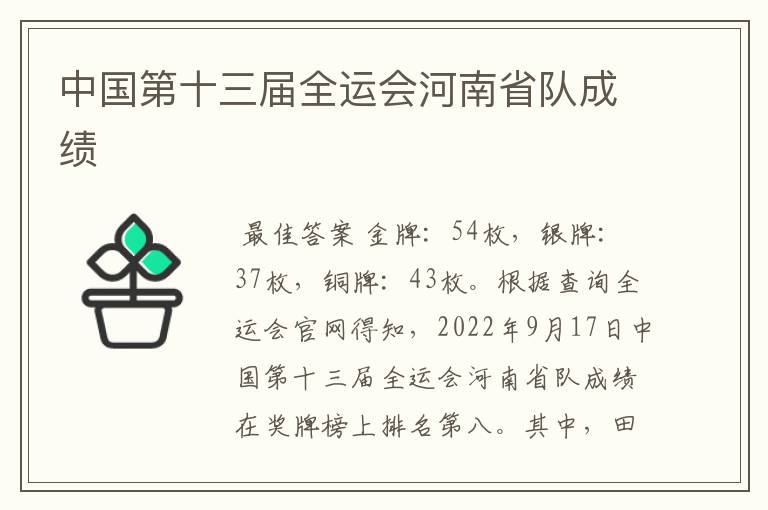 中国第十三届全运会河南省队成绩