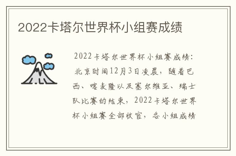 2022卡塔尔世界杯小组赛成绩