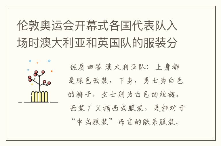 伦敦奥运会开幕式各国代表队入场时澳大利亚和英国队的服装分别叫什么