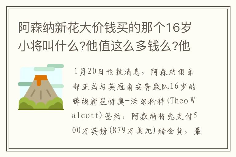 阿森纳新花大价钱买的那个16岁小将叫什么?他值这么多钱么?他的简介?