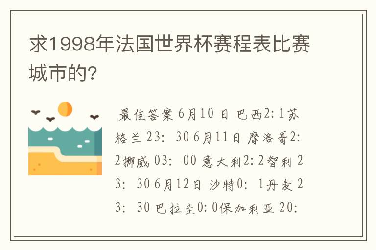 求1998年法国世界杯赛程表比赛城市的?