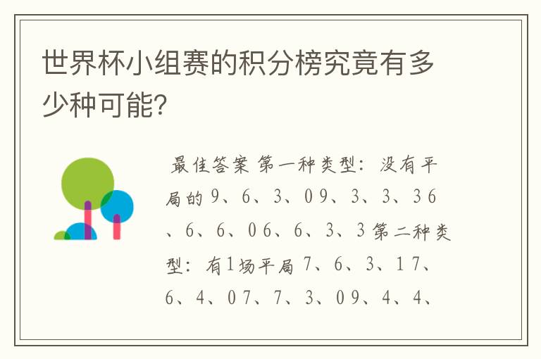 世界杯小组赛的积分榜究竟有多少种可能？