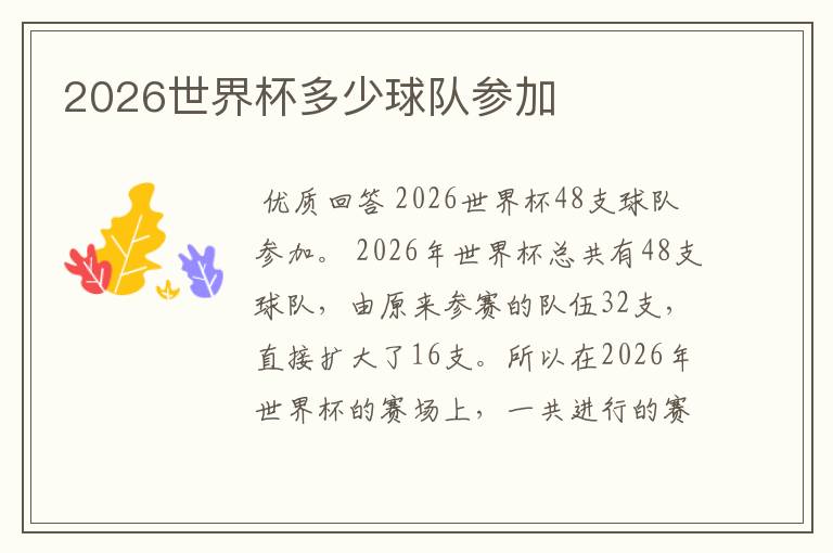 2026世界杯多少球队参加