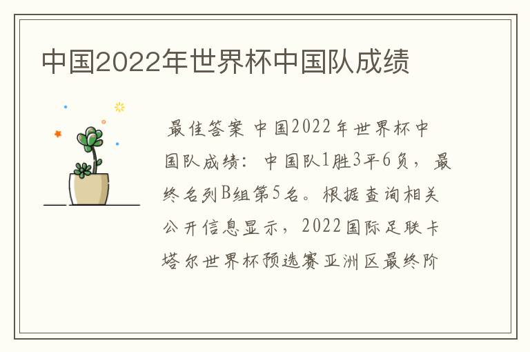 中国2022年世界杯中国队成绩