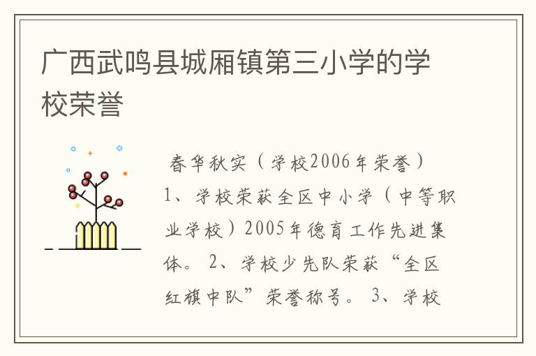 广西武鸣县城厢镇第三小学的学校荣誉